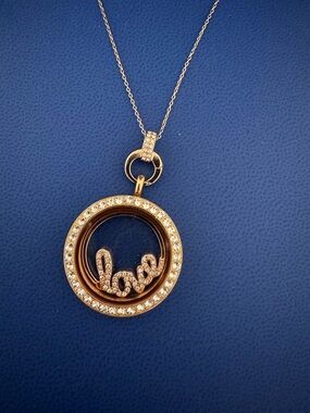Origami Owl Rosegold Crystal 'Love' Circle Floating Locket Necklace